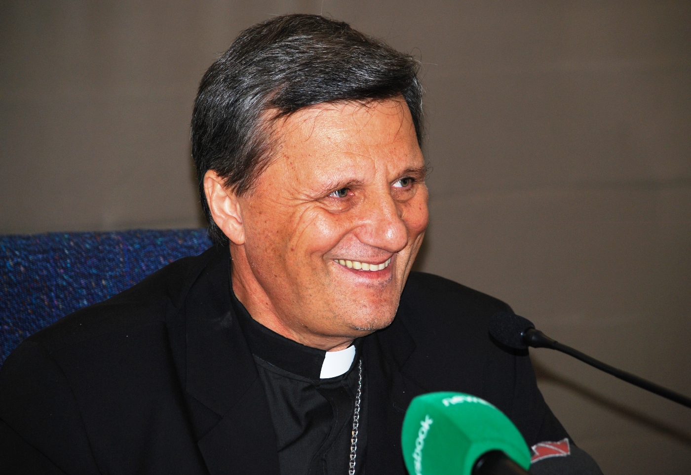 Bishop Mario Grech addresses a press conference before leaving to ...